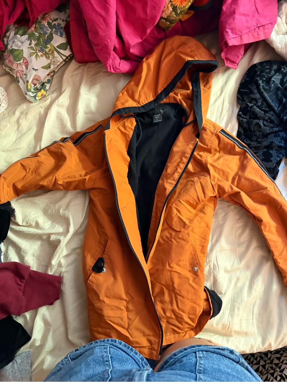Kids Orange Hooded Raincoat with Black Trim